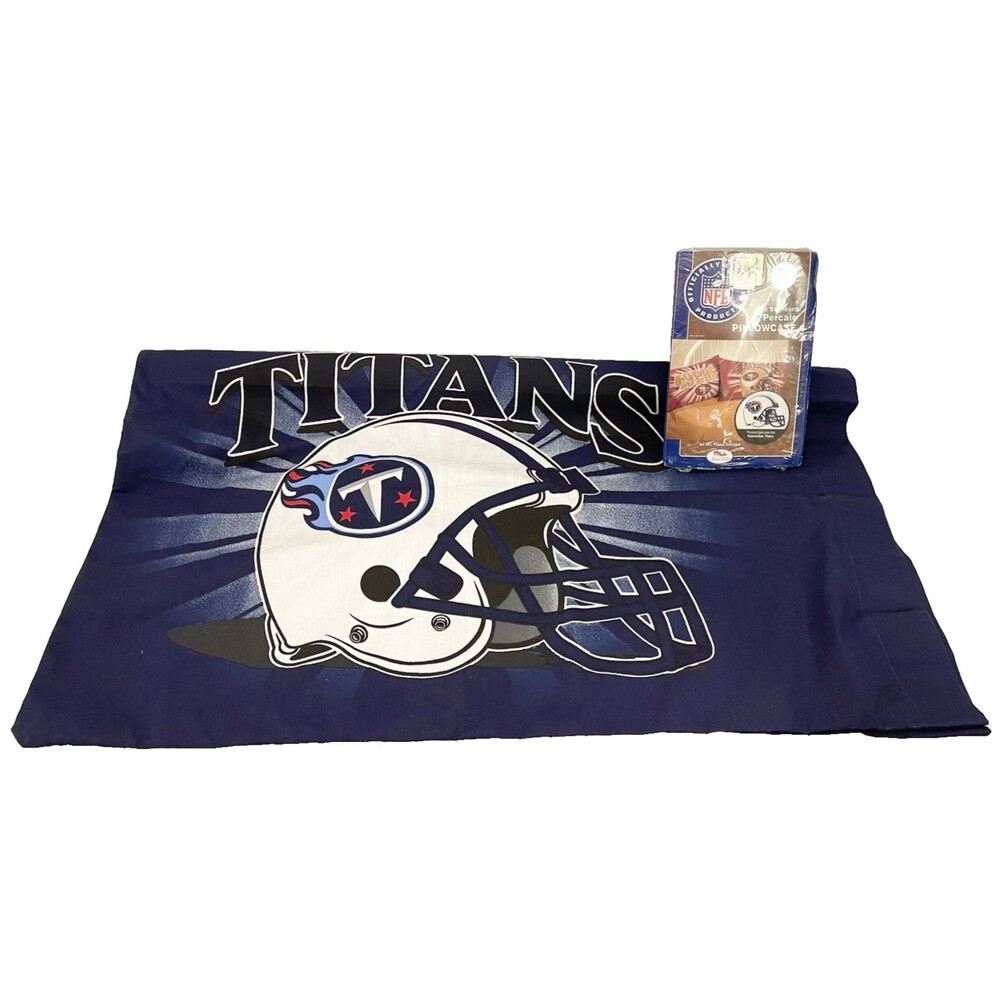 (2) Lot NFL Tennessee Titans Pillowcases Blue 29x19 Football Logo One Washed